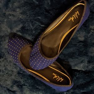 Size 9 Wild Pair Blue "Suede" Flats with Gold Metal beads